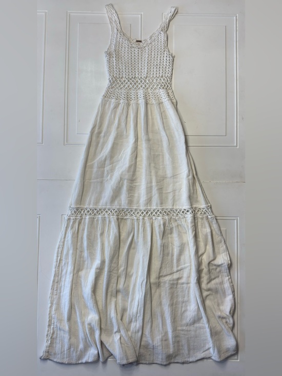Free People Dresses & Skirts - Free People Women’s Sz XS Crochet Open Knit Flowy White Maxi Dress Ramie Cotton